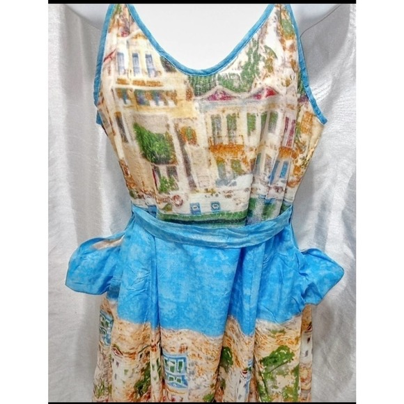 Designer FROCK SHOP Blue Multi Summer DRESS Italy Italian Rivera - Picture 5 of 9